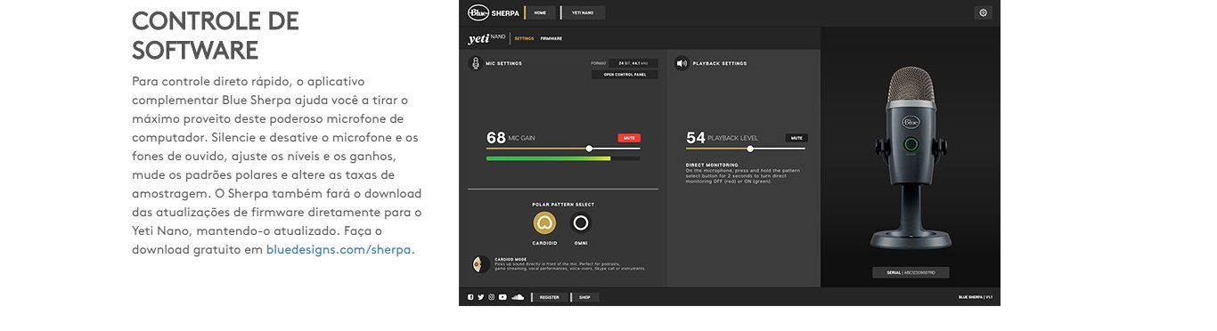 Microfone Condensador USB Logitech Blue Yeti Nano Cinza